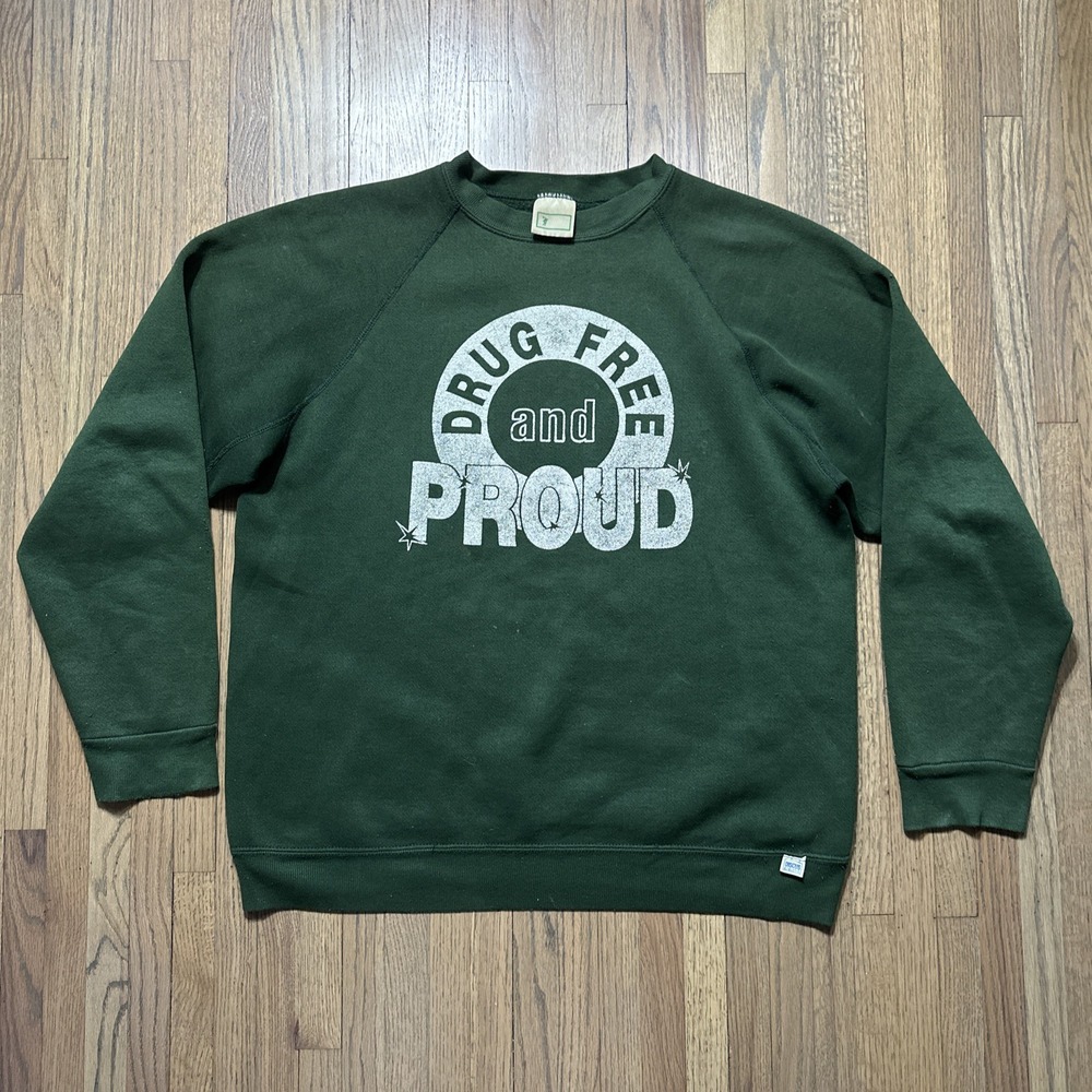 Vintage Discus Athletic Sweatshirt SZ XL Drug Free Proud DARE Green Fade 1980s
